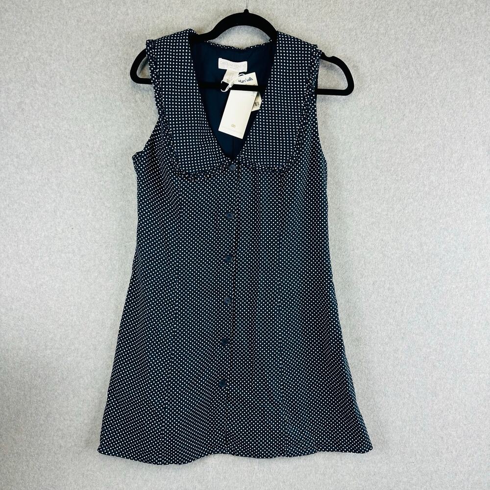 New Caroline Constas Womans Sz 10 Dress Linen Blend Blue Polka Dots NWT - Picture 4 of 11